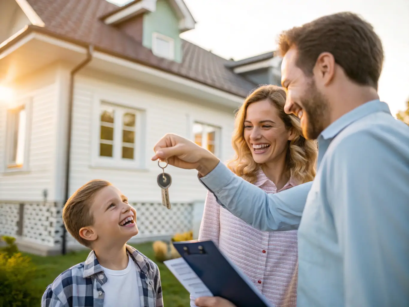An image of a happy family receiving keys to their new Dubai apartment, symbolizing successful property purchase.