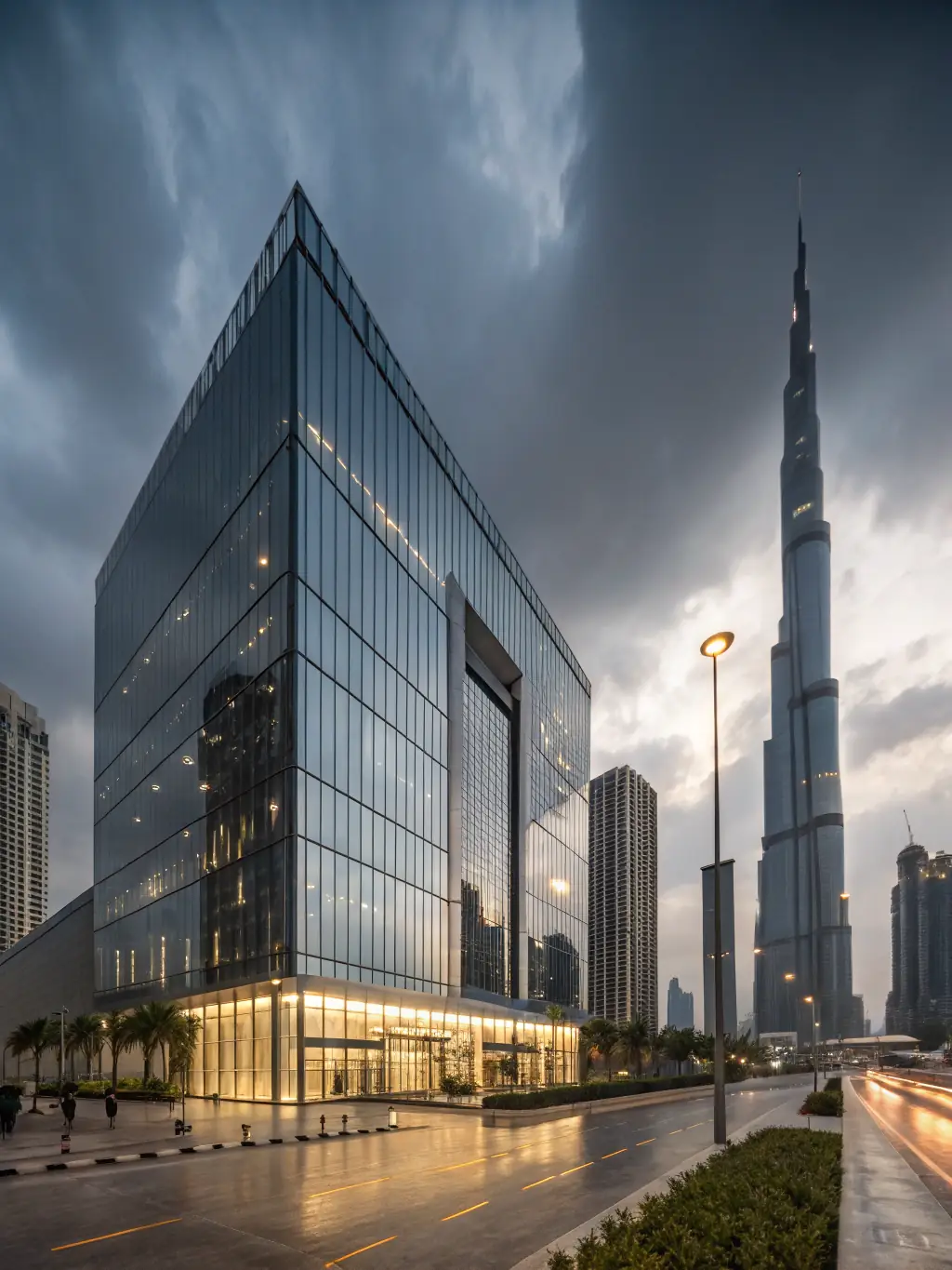 A dynamic image of Business Bay, highlighting its modern office buildings and thriving business environment.